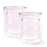 Kuber Industries 6 Pcs Waved Shape Glasses | Double Walled Borosilicate Glass | High Thermal Resistance | Microwave & Dishwasher Safe | 200 ML | Pack of 3 | Yellow